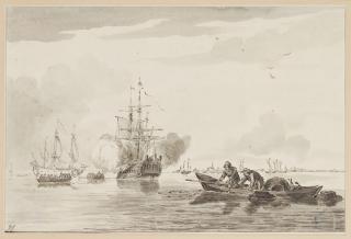 John Greenwood, F.S.A. - Seascape With Men O\'War And Other Shipping