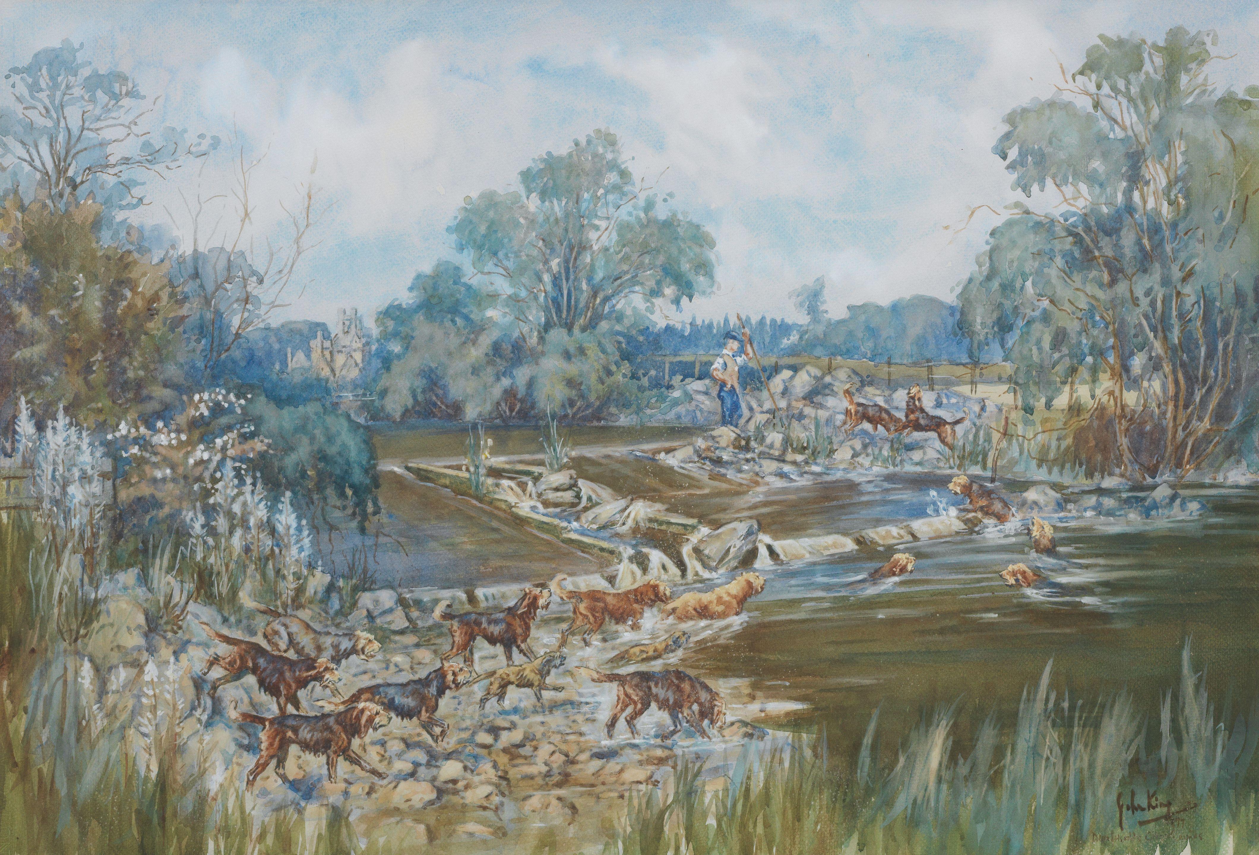 John Gregory King - The Dumfriesshire Otter Hounds on The Water of Milk