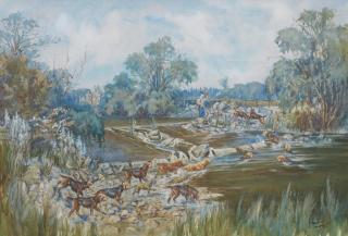 John Gregory King - The Dumfriesshire Otter Hounds on The Water of Milk