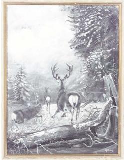 John Guille Millais - Deer In A Clearing; Deer In A Woodland; A Bull Elk, Norway; And A Stag Crossing A River