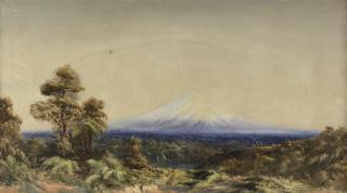 John Gully - A landscape with a volcano, New Zealand