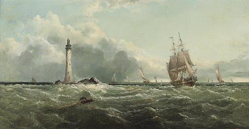 John H. Wilson, R.S.A. - A brig off the Eddystone Lighthouse