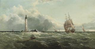 John H. Wilson, R.S.A. - A brig off the Eddystone Lighthouse
