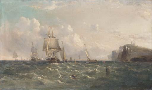 John H. Wilson - Shipping running along the coast off Whitby; and Fishing boats in a calm at dusk