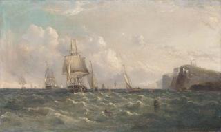 John H. Wilson - Shipping running along the coast off Whitby; and Fishing boats in a calm at dusk