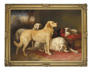 John Hamilton Glass, A.R.S.A. - Golden retrievers and a terrier