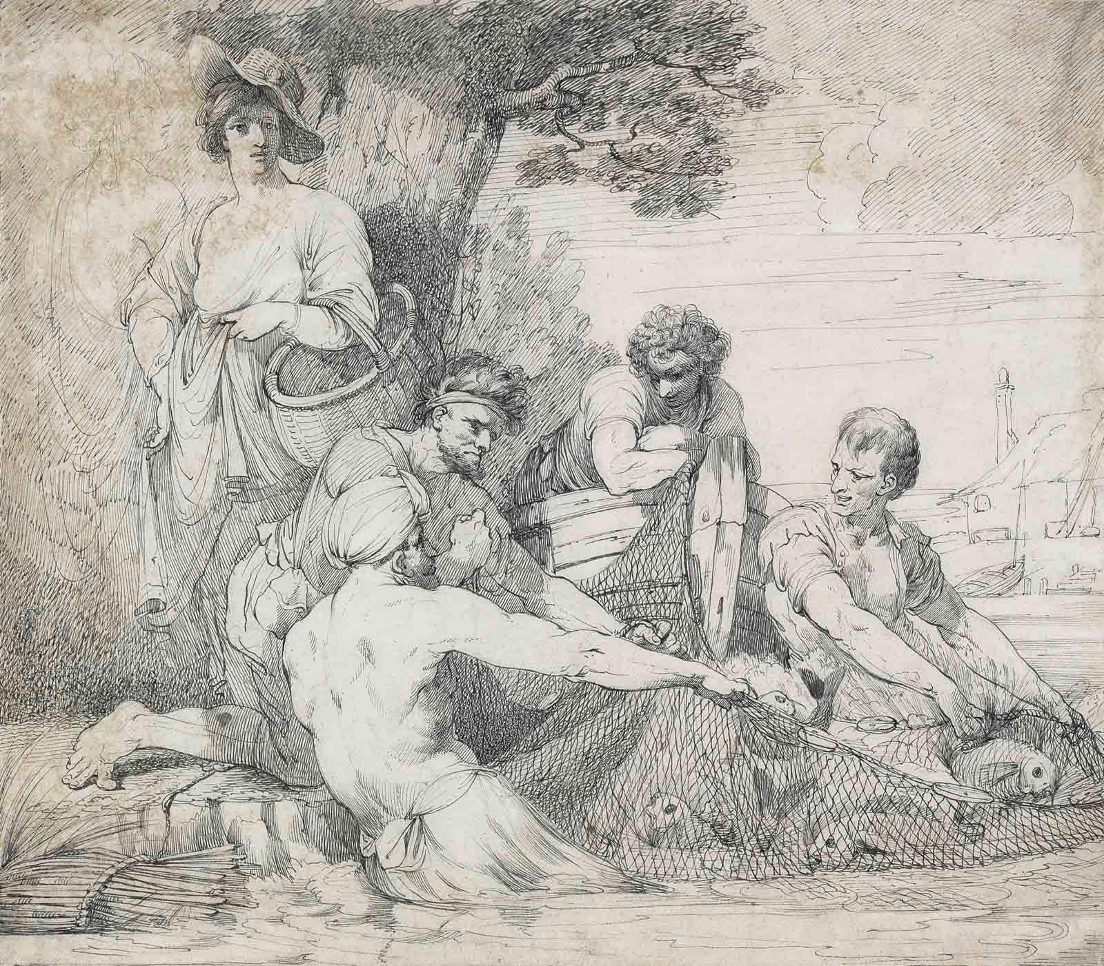 John Hamilton Mortimer, A.R.A. - Fishermen drawing in their nets