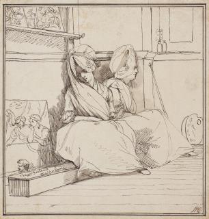 John Hamilton Mortimer, A.R.A. - Two ladies sitting in the corner of a studio
