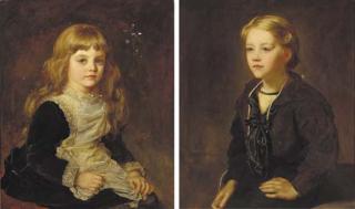 John Hanson Walker - Portrait Of Lewin Edward Cadogan, Seated Three-Quarter-Length, In A Sailor Suit; And Portrait Of Sophie Beatrix Mary Cadogan, Seated Three-Quarter-Length, In A Black Dress With Lace-Trimmed Apron