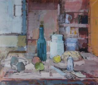 John Heliker - Still Life With Bread And Fruit