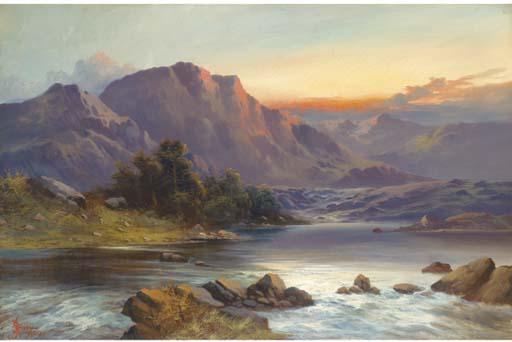 John Henry Boel - A Highland landscape at sunset