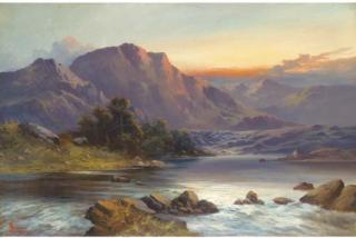 John Henry Boel - A Highland landscape at sunset