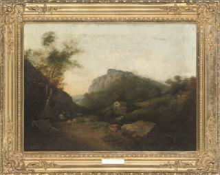 John Henry Campbell - Figures on horseback in an extensive landscape, with cattle and sheep beside a river