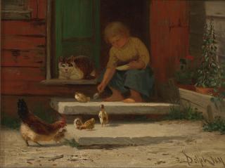 John Henry Dolph - Feeding The Chickens