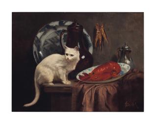 John Henry Dolph - Still Life with Cat and Lobster