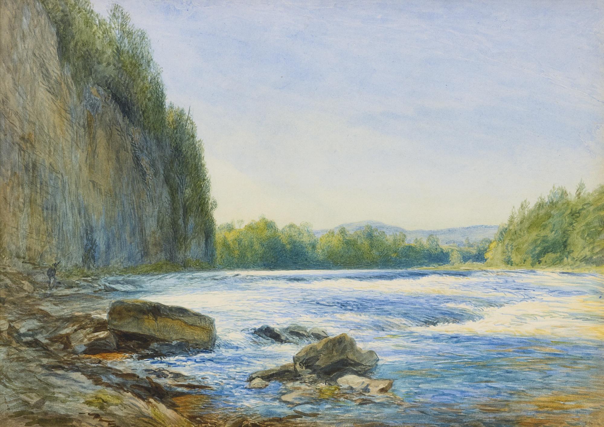 John Henry Hill - Washington\'S Headquarters At Newburgh; Country Road With Fence; Camp On Big Island - Lake George; Rapids Above Great Falls; River With Cows: Five Works On Paper