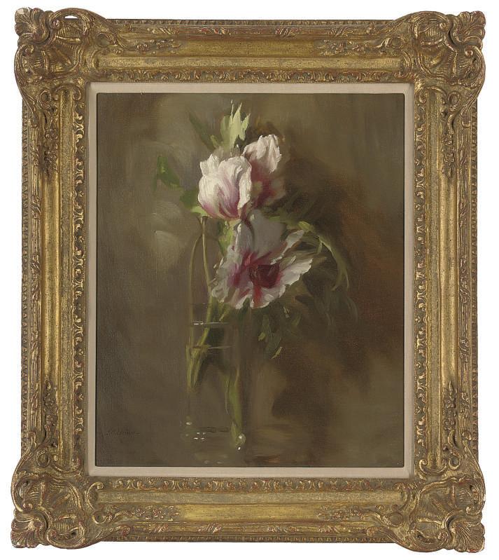 John Henry Lorimer, R.S.A., R.S.W., R.W.S. - Peonies in a glass vase