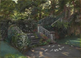 John Henry Lorimer, R.S.A. - The Golden Hour: The West Staircase To The Upper Terrace At Balcaskie, Fife