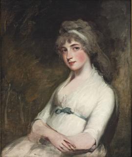 John Hoppner, R.A. - Portrait of Anne, Lady Grenville, née Pitt (1772-1864), half-length, in white with a blue sash