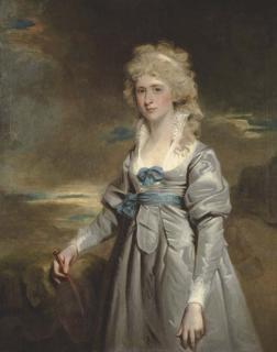 John Hoppner, R.A. - Portrait of Charlotte Walsingham, Lady Fitzgerald, three-quarter-length, in a grey satin dress