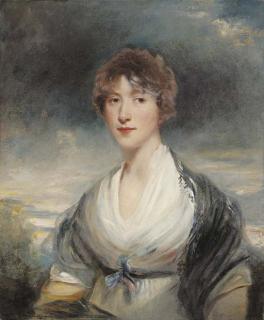 John Hoppner, R.A. - Portrait of Lady Barbara Ashley-Cooper, half-length, in a white dress and black shawl, in a landscape