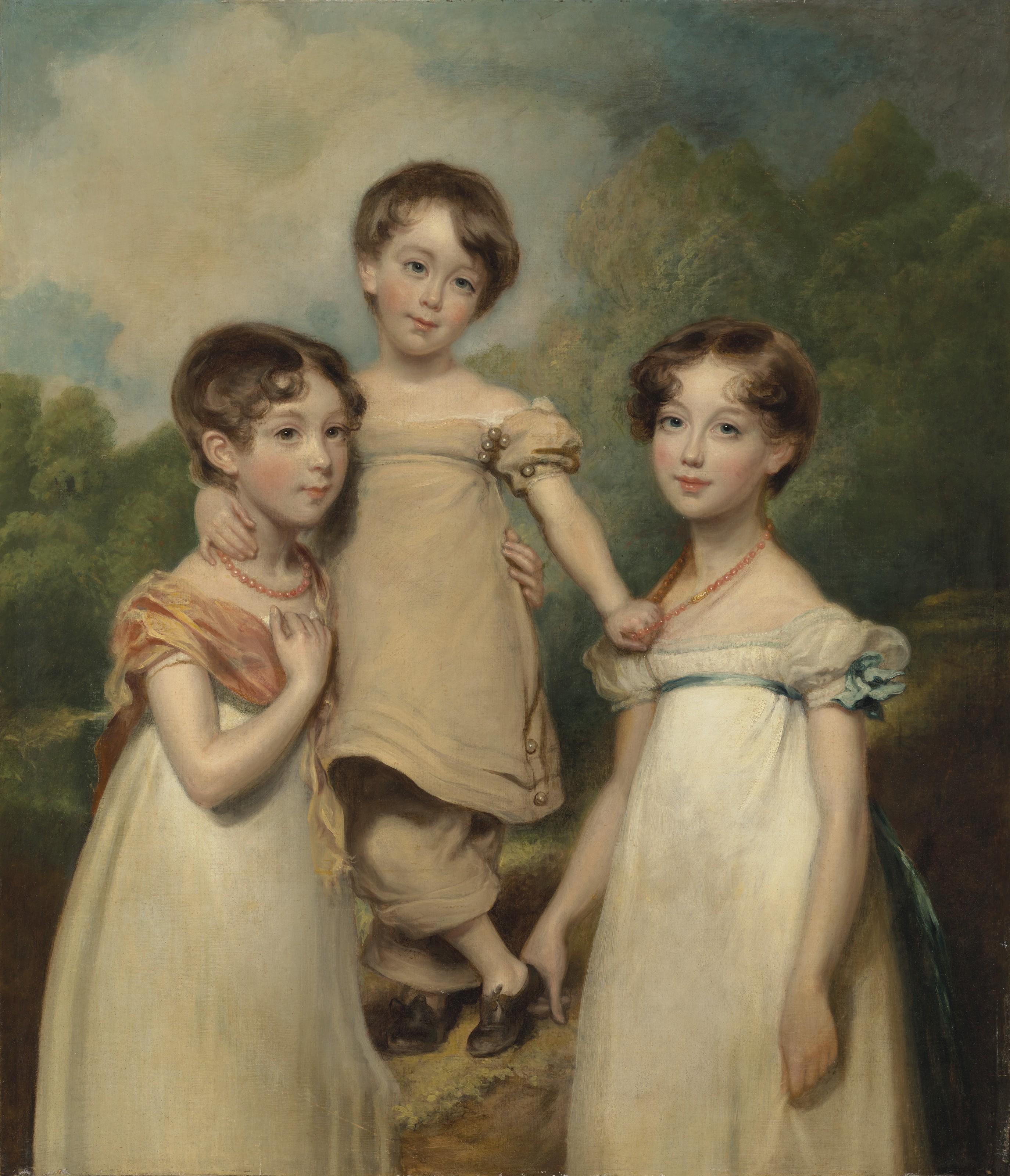 John Hoppner, R.A. - Portrait of the Hughes-Hallett children, standing, in a landcsape