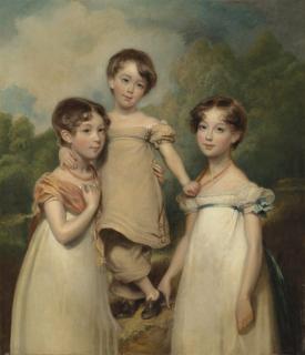 John Hoppner, R.A. - Portrait of the Hughes-Hallett children, standing, in a landcsape