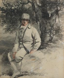 John Hoppner R.A. - Sketch of a boy seated by a tree