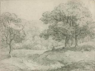 John Hoppner - Landscape with sheep beneath a tree