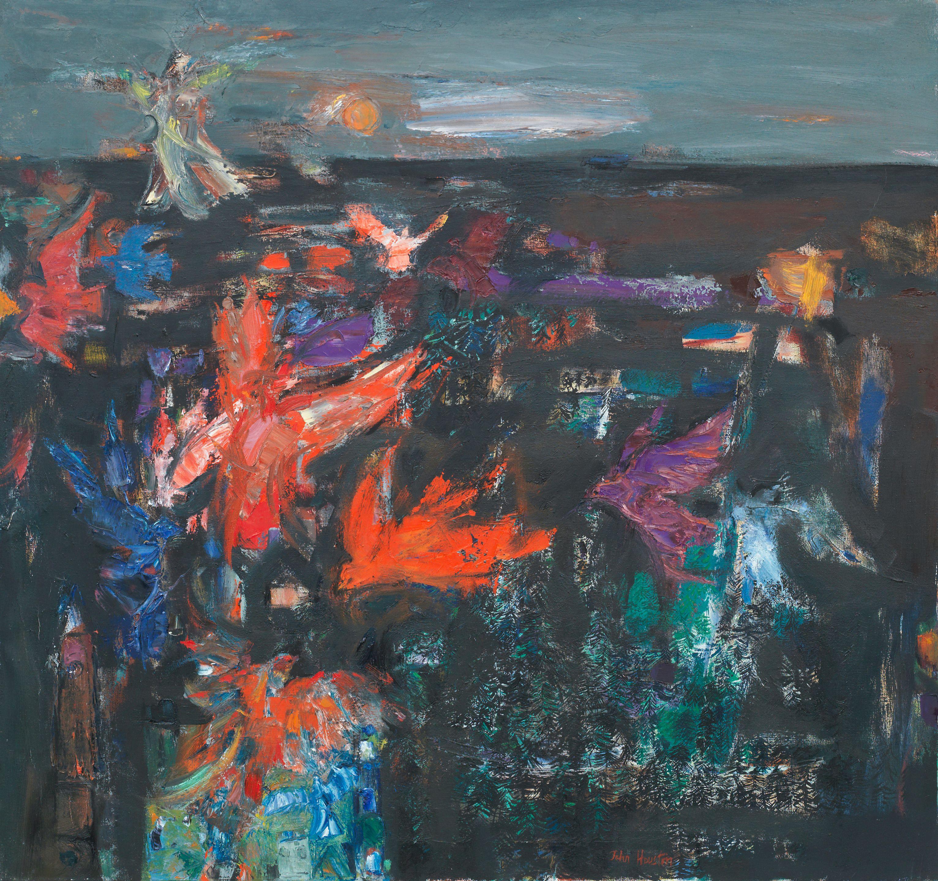 John Houston Obe RSA RSW RGI SSA - Birds over dark hillside