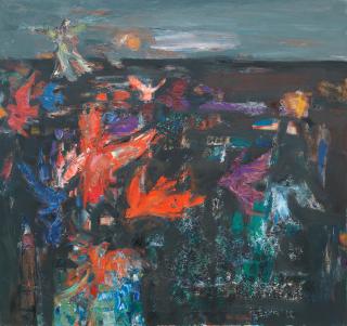 John Houston Obe RSA RSW RGI SSA - Birds over dark hillside