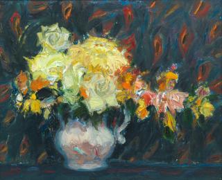 John Houston OBE RSA RSW RGI SSA - Flowers and Indian Cloth