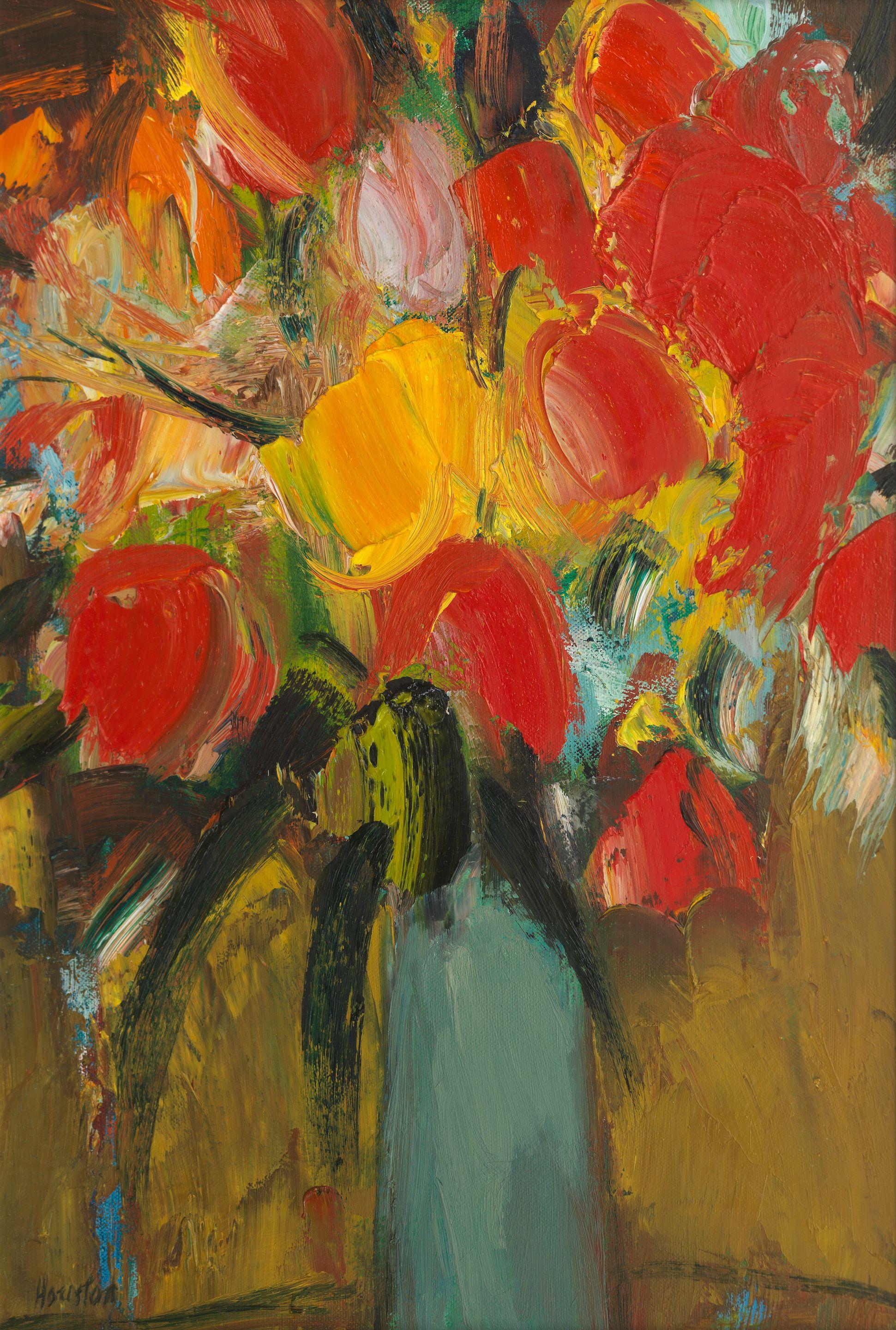 John Houston OBE RSA RSW RGI SSA - Tulips, red and yellow