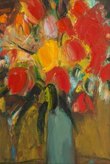 John Houston OBE RSA RSW RGI SSA - Tulips, red and yellow