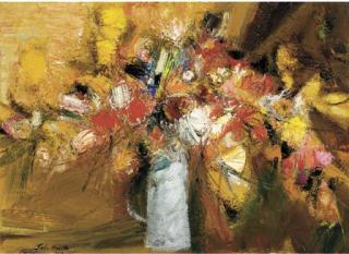 John Houston, R.S.A., R.S.W. - Flowers on yellow