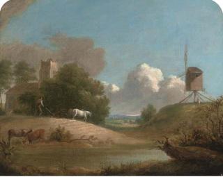 John Inigo Richards, R.A. - A Plough Team And A Windmill In An Extensive Landscape