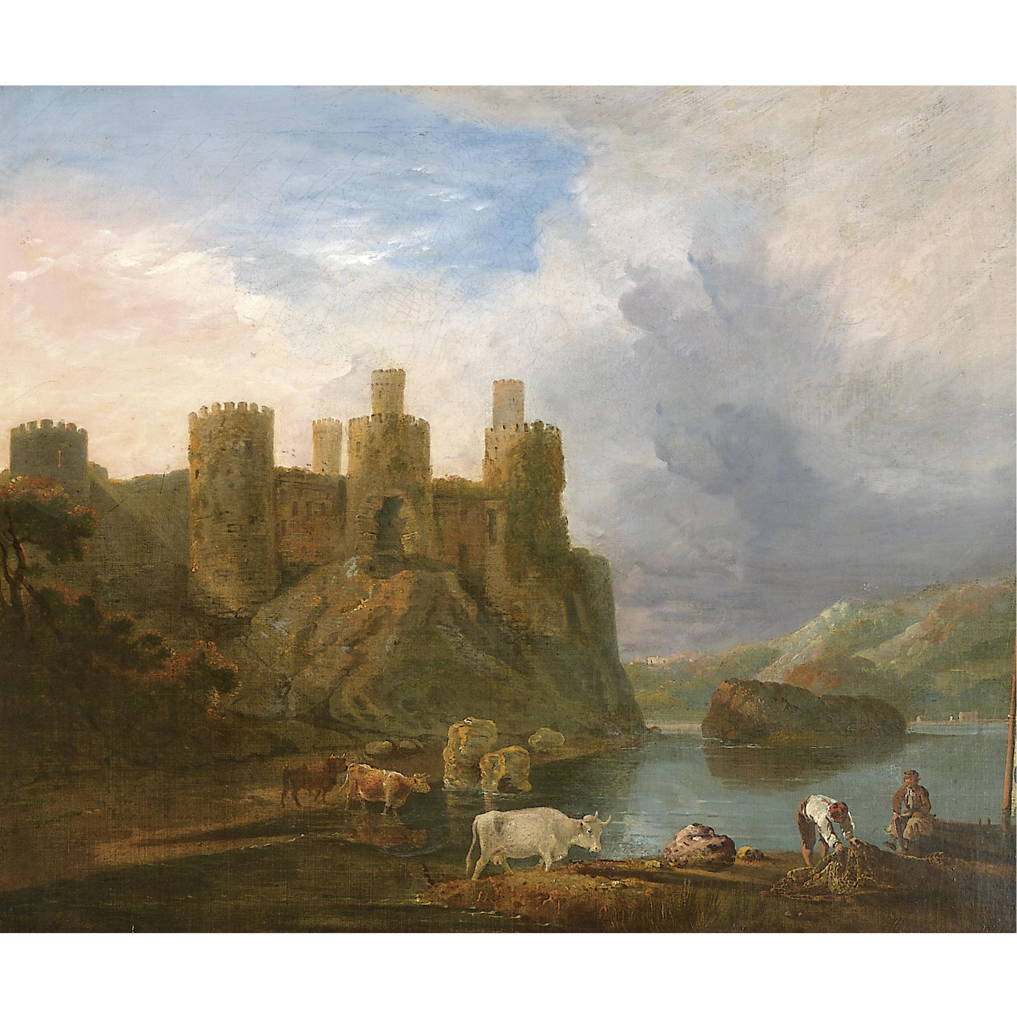 John Inigo Richards, R.A. - Figures And Cattle Before Conway Castle