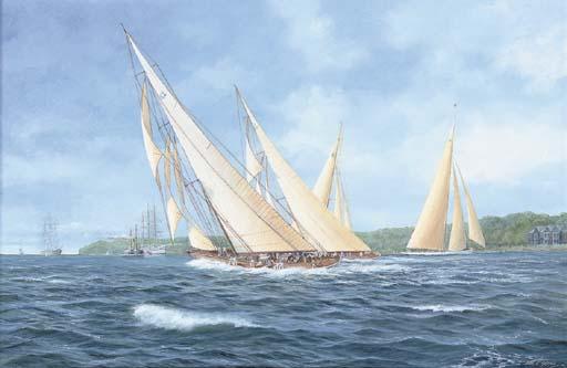 John J. Holmes - Astra, Candida and Shamrock (V) racing off Cowes, 1934