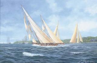 John J. Holmes - Astra, Candida and Shamrock (V) racing off Cowes, 1934