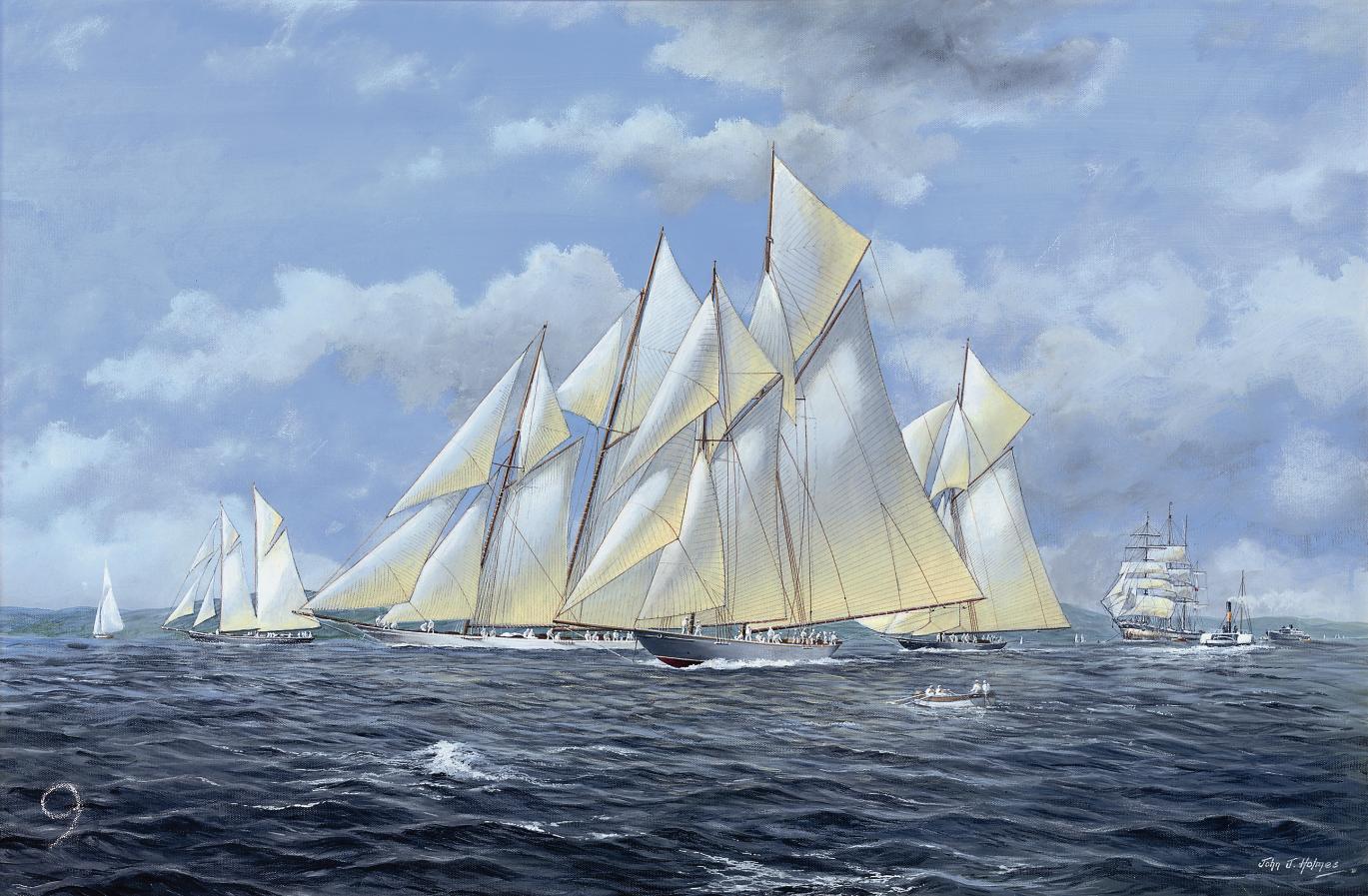 John J. Holmes - Candida, Suzanne and Cicely lining up for the start, 1910