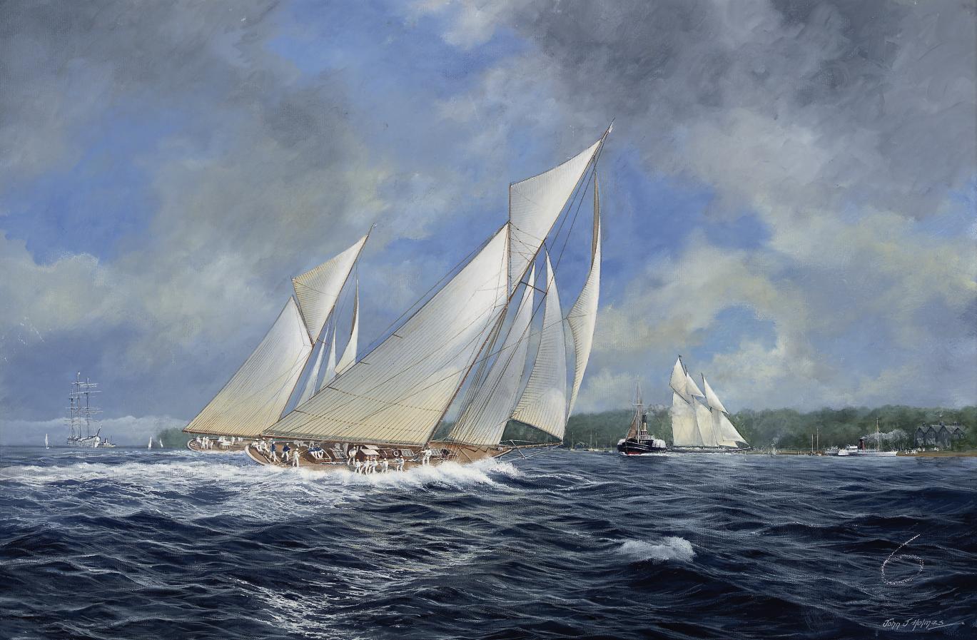 John J. Holmes - Cicely, Paula and White Heather heading to windward off Cowes