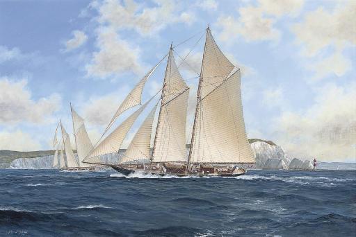 John J. Holmes - Kirin racing off the Needles, 1913
