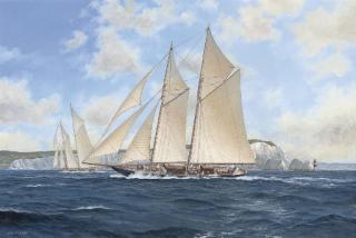 John J. Holmes - Kirin racing off the Needles, 1913