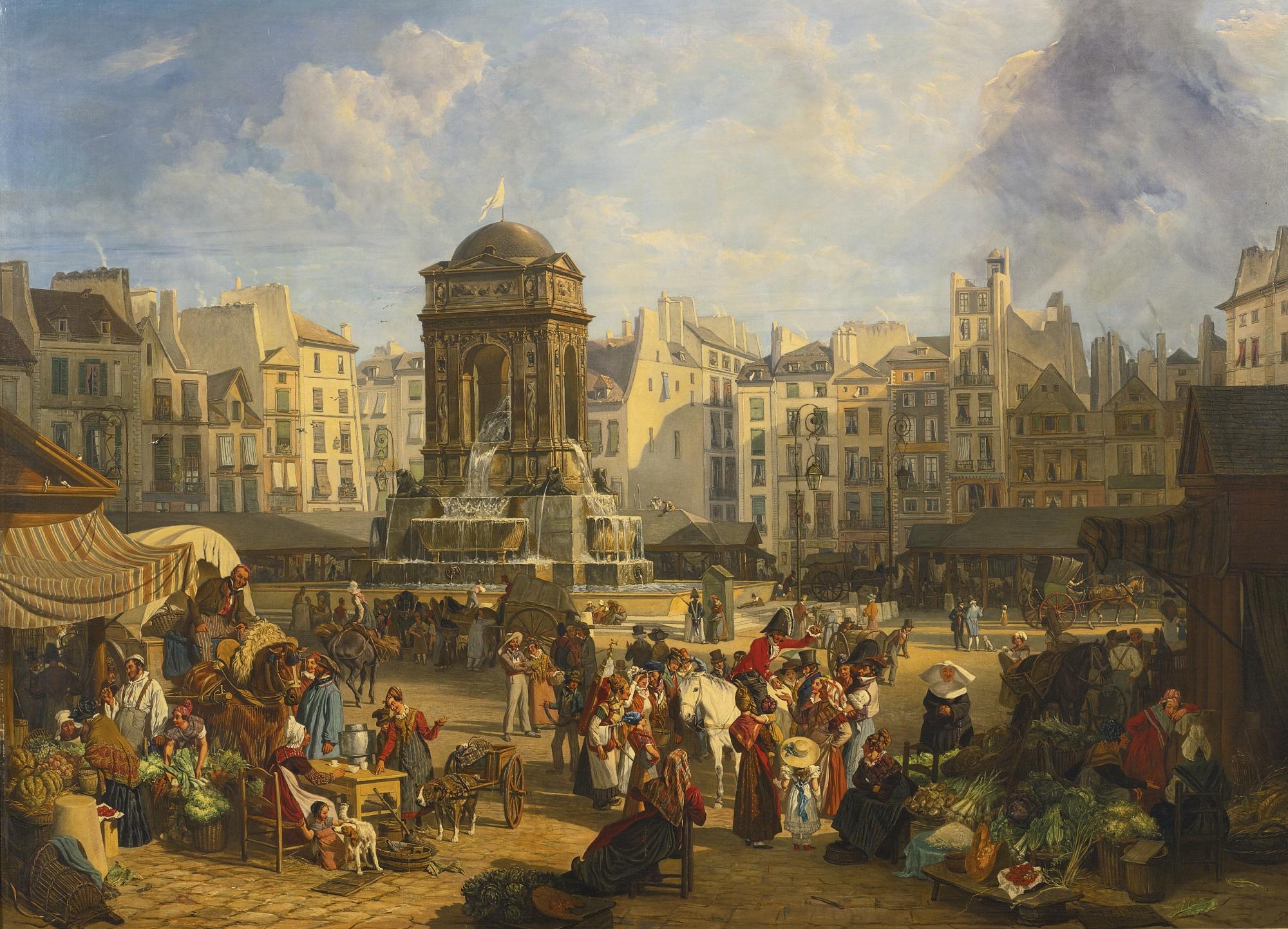 John James Chalon, R.A. - View Of The Market And Fontaine Des Innocents, Paris