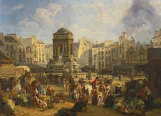 John James Chalon, R.A. - View Of The Market And Fontaine Des Innocents, Paris