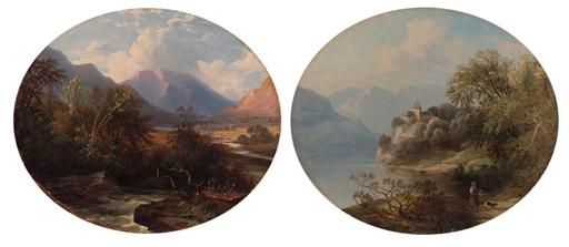 John James Wilson - A mountain torrent; and a castle on a lake