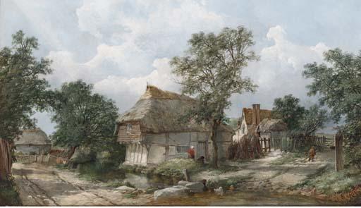 John James Wilson - Figures before a cottage, near Hemingstone