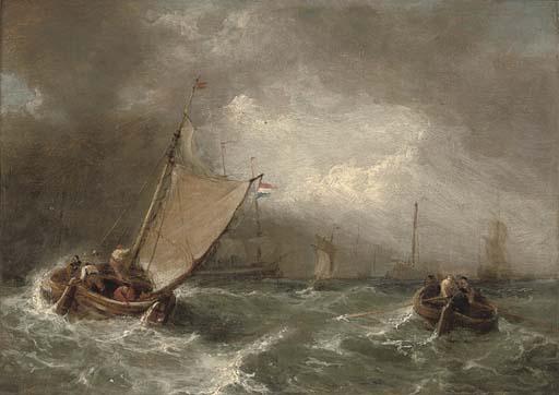 John James Wilson - Shortening sail in a squall