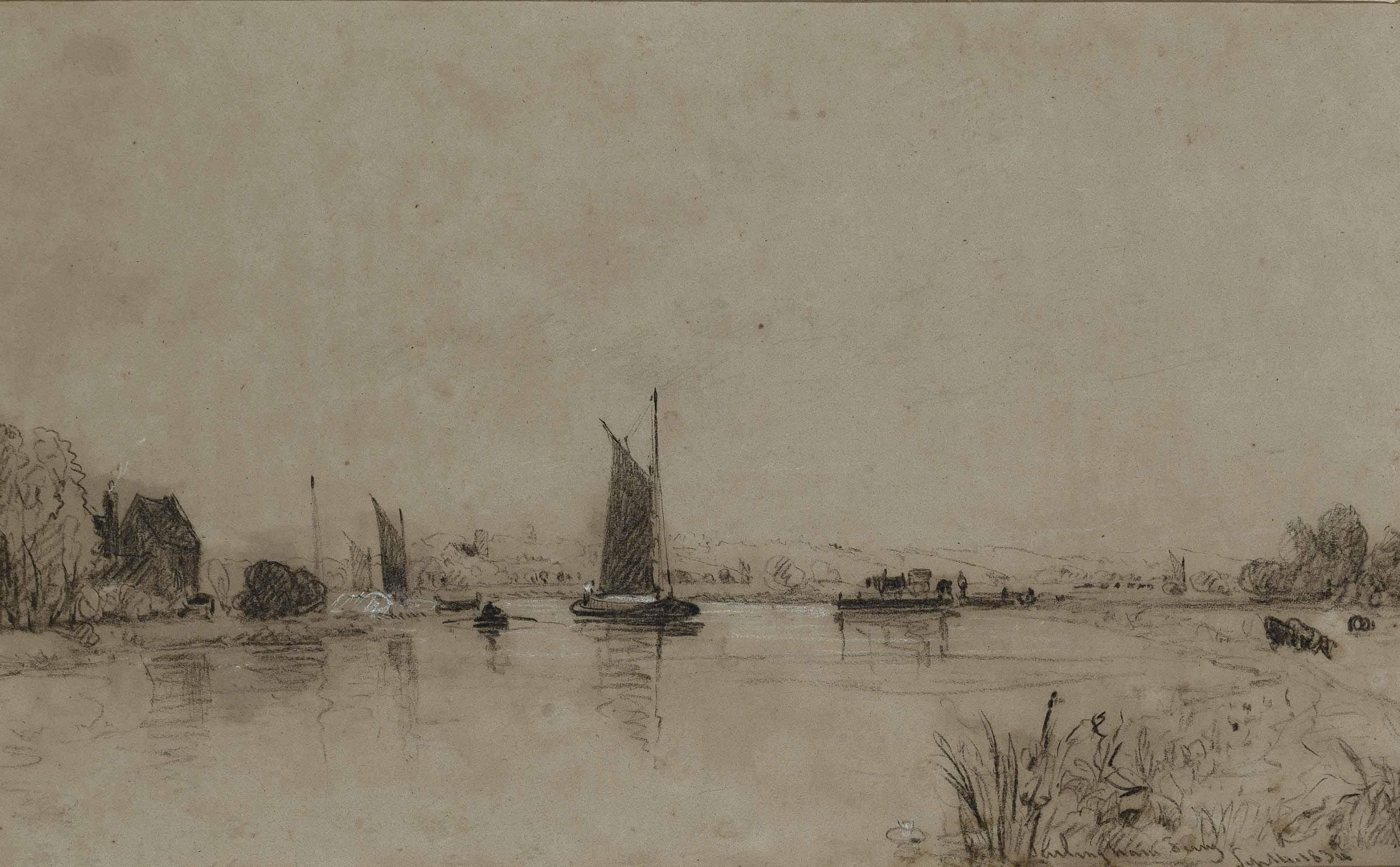 John Joseph Cotman - Surlingham Ferry (illustrated); and Hay barges on the river at Thorpe, Norfolk