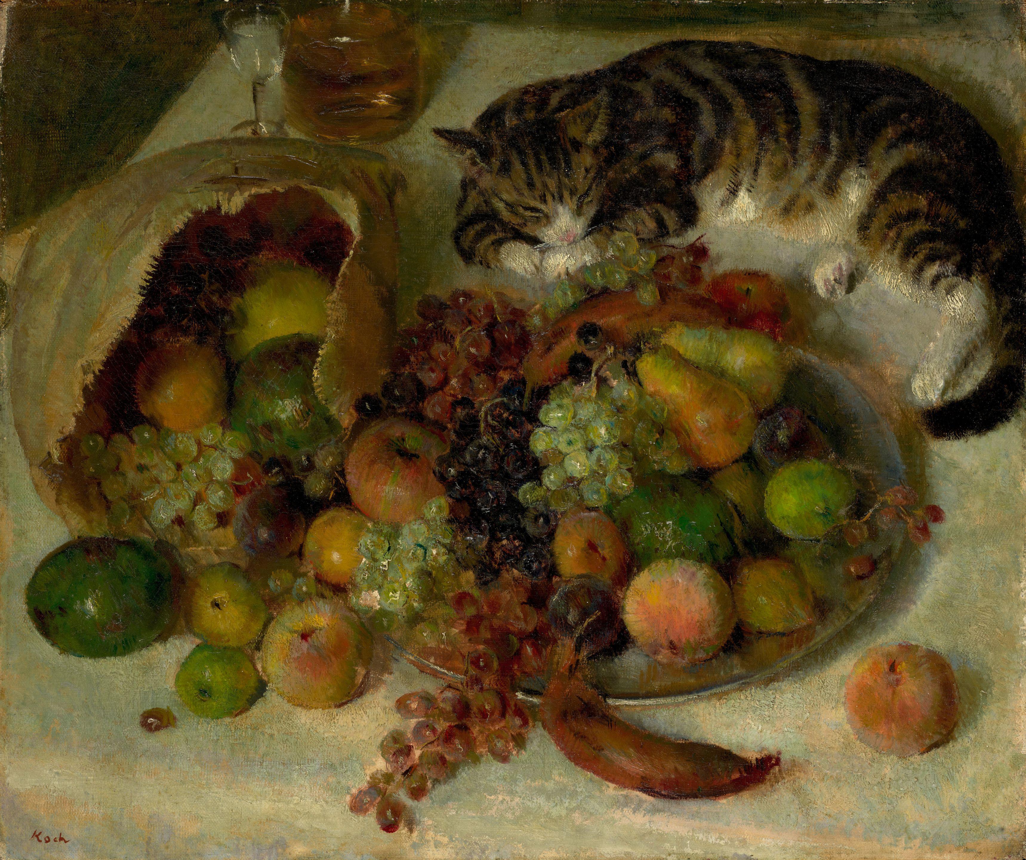 John Koch - Still Life with Fruit and Cat